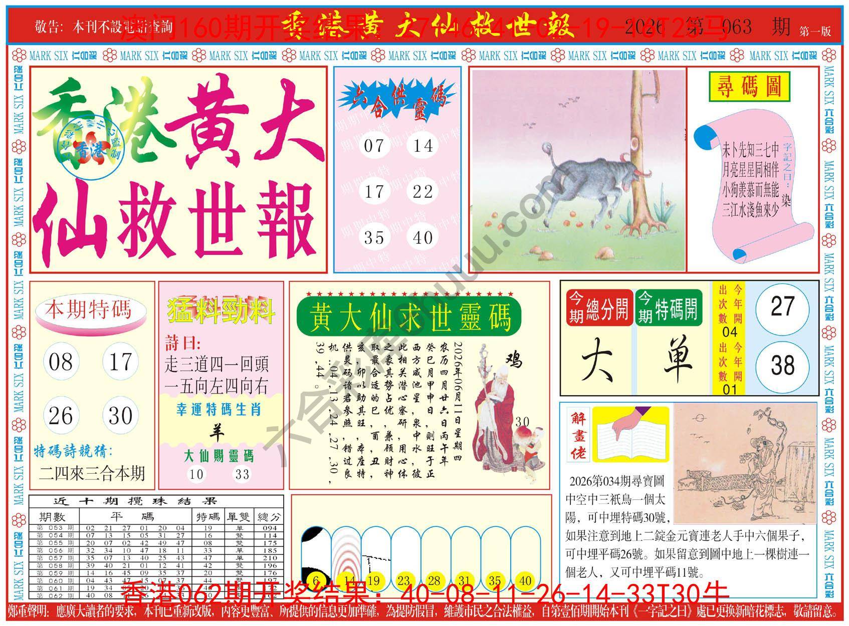 香港黄大仙救世报