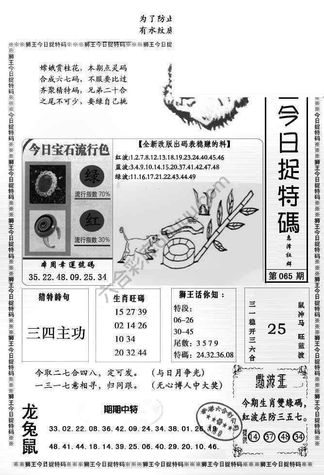 狮王今日抓特码