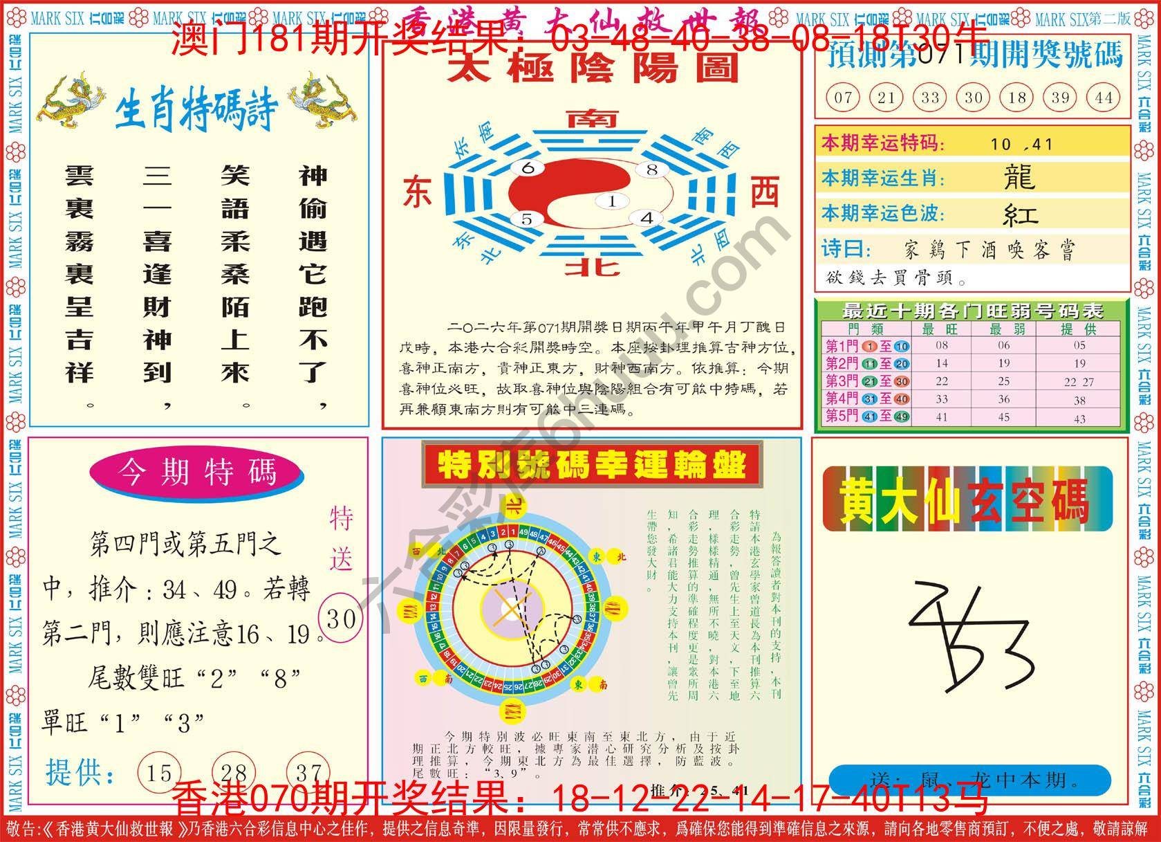 香港黄大仙救世报