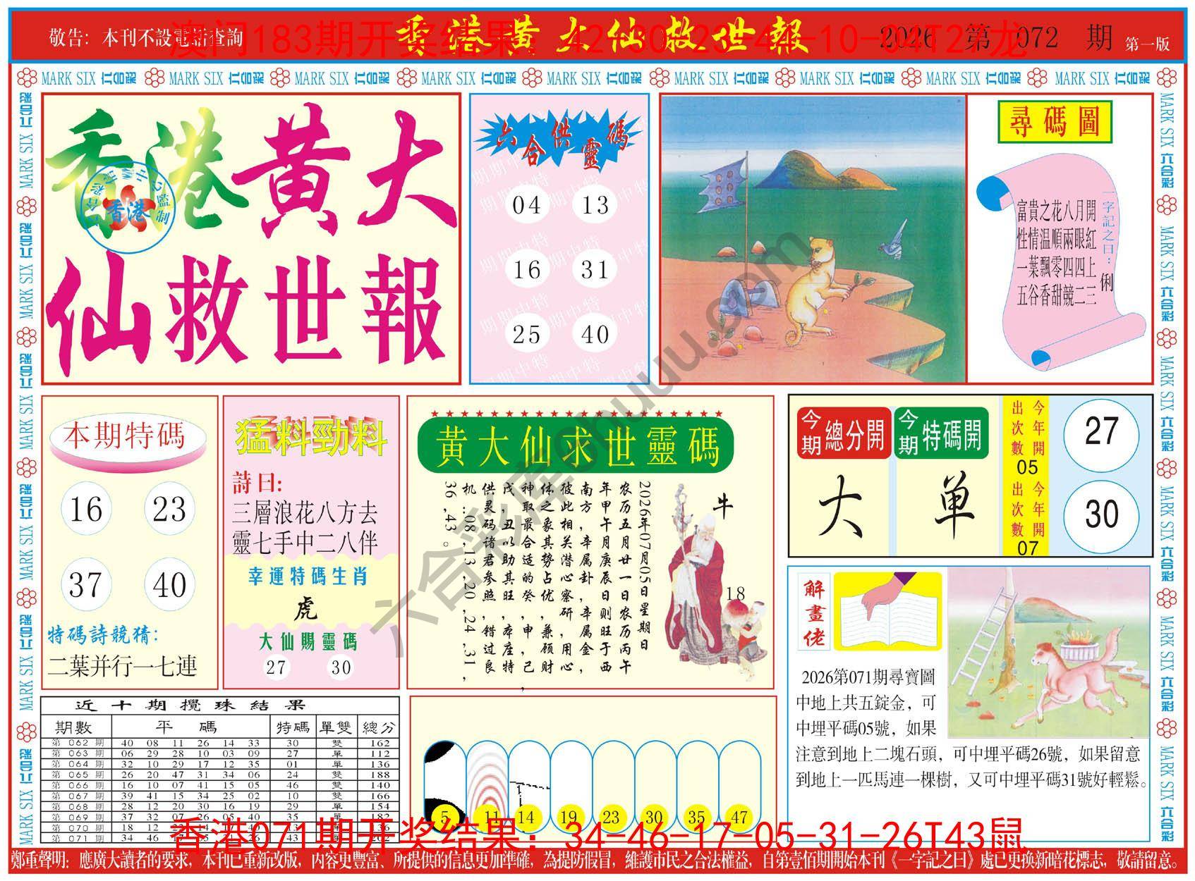 香港黄大仙救世报