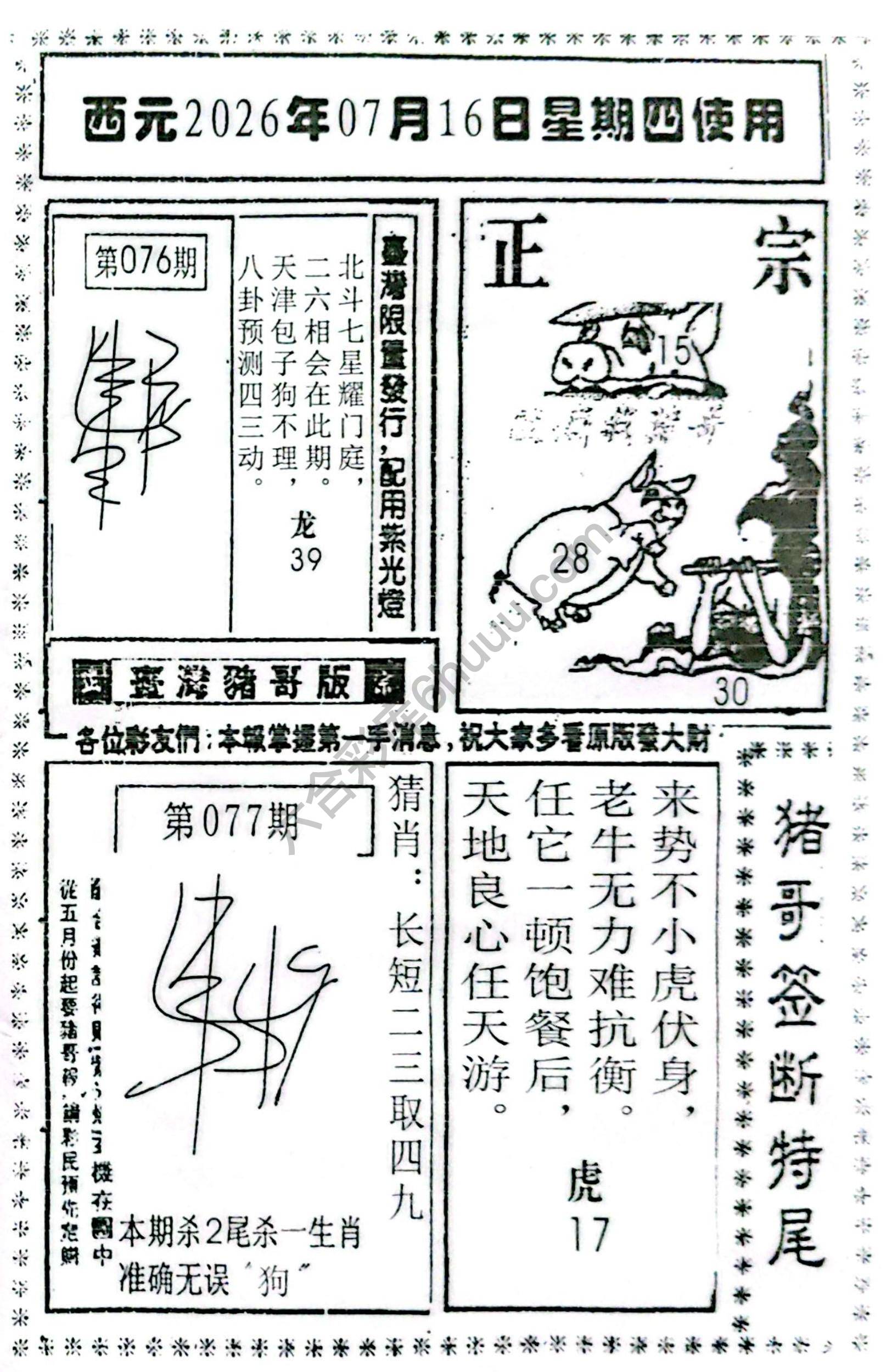 猪哥签断特尾
