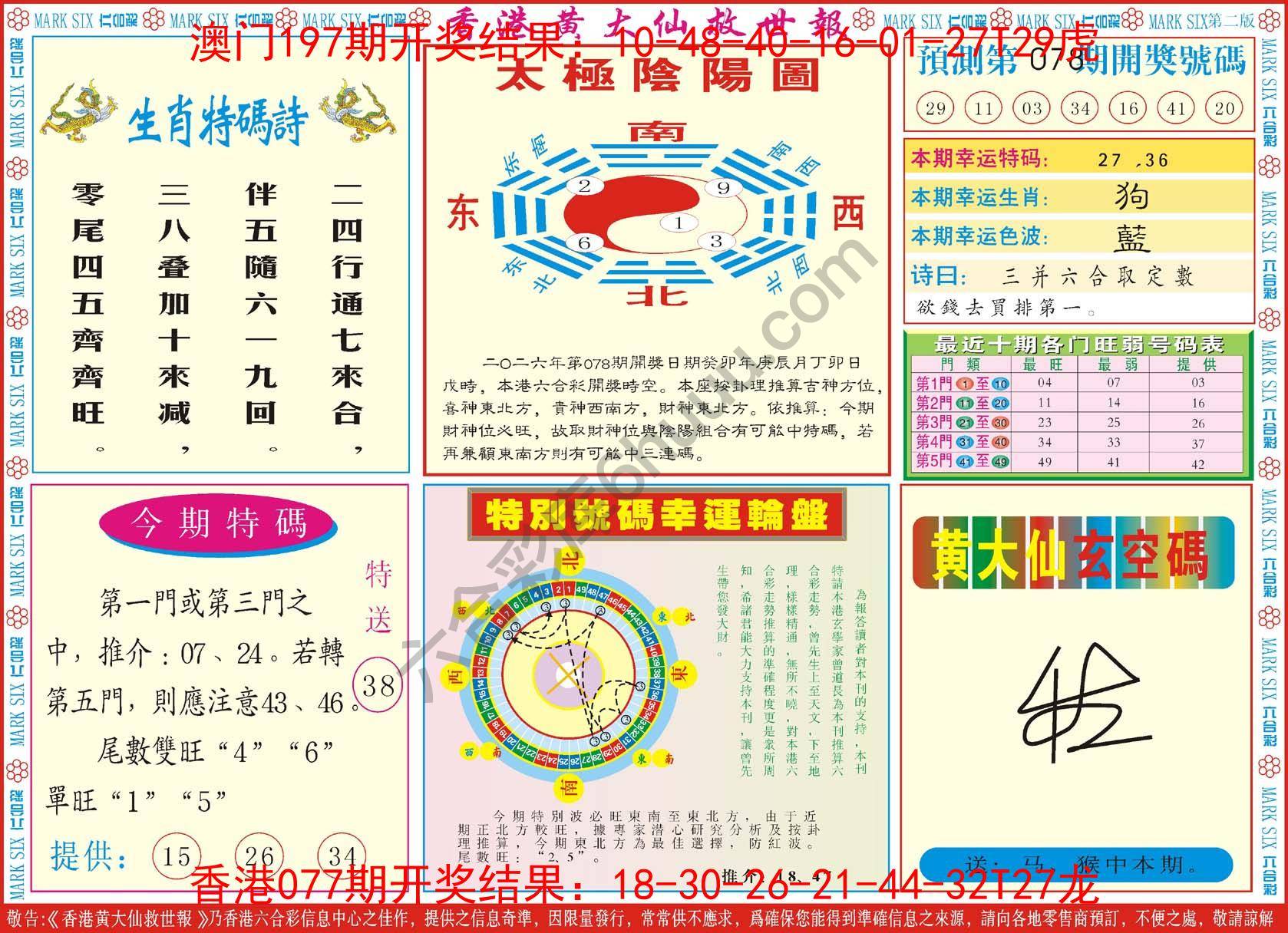 香港黄大仙救世报