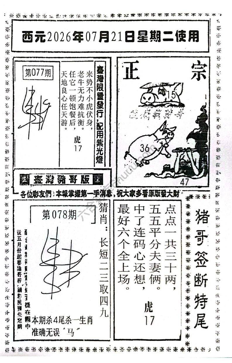 猪哥签断特尾