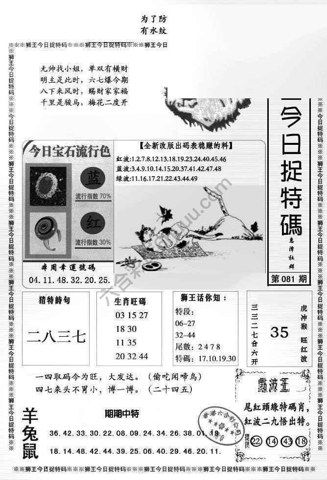 狮王今日抓特码