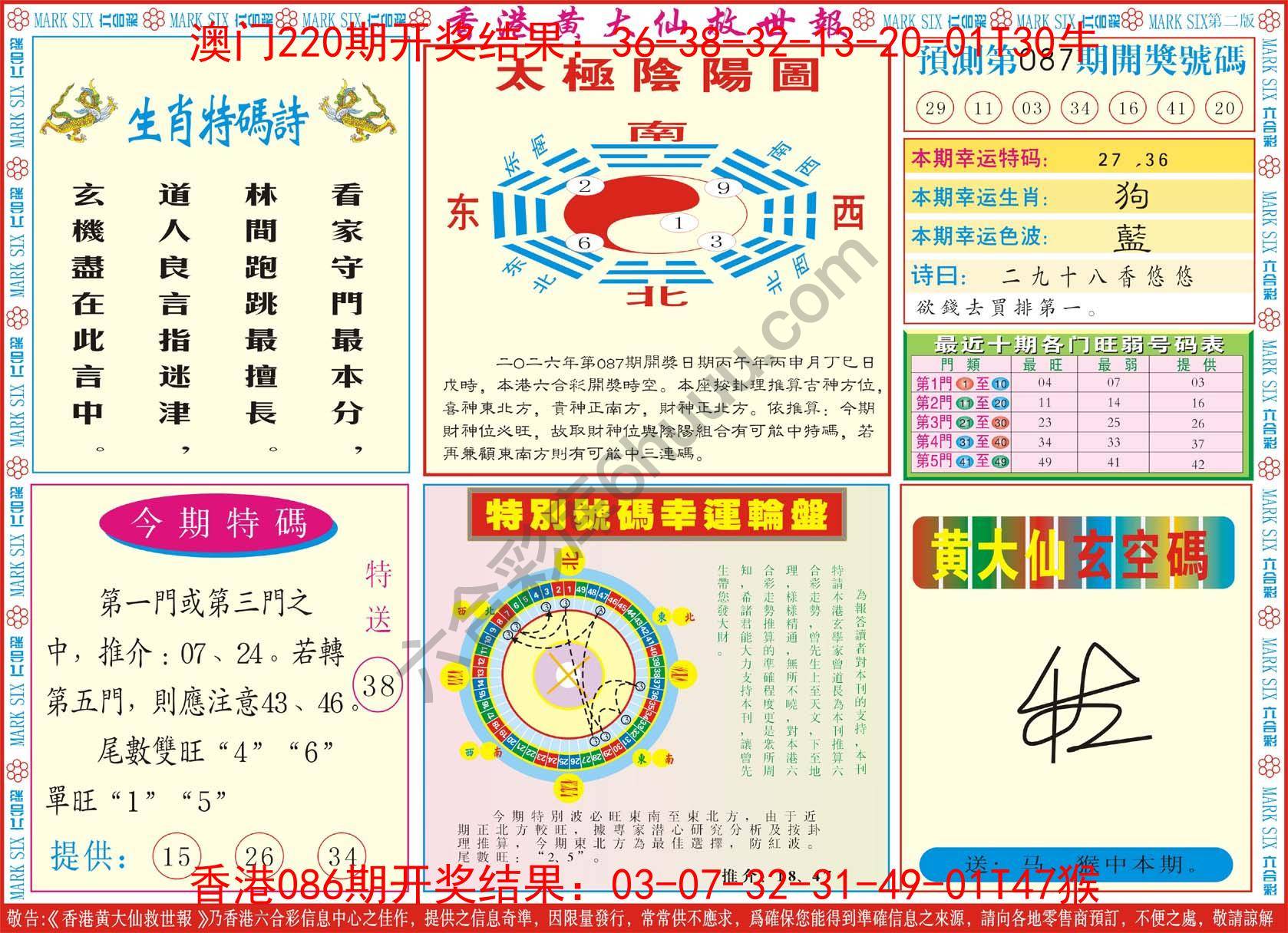 香港黄大仙救世报