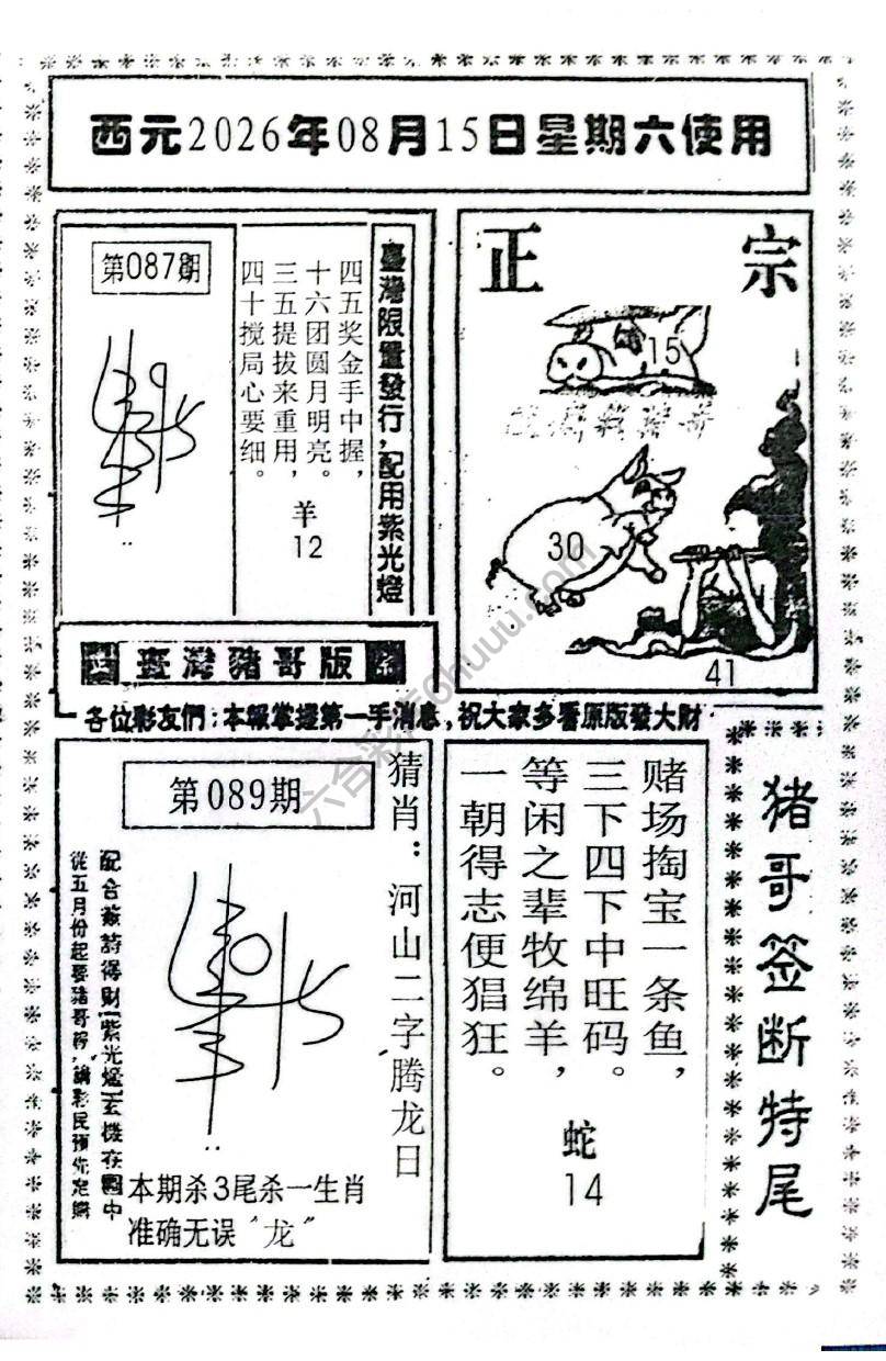 猪哥签断特尾