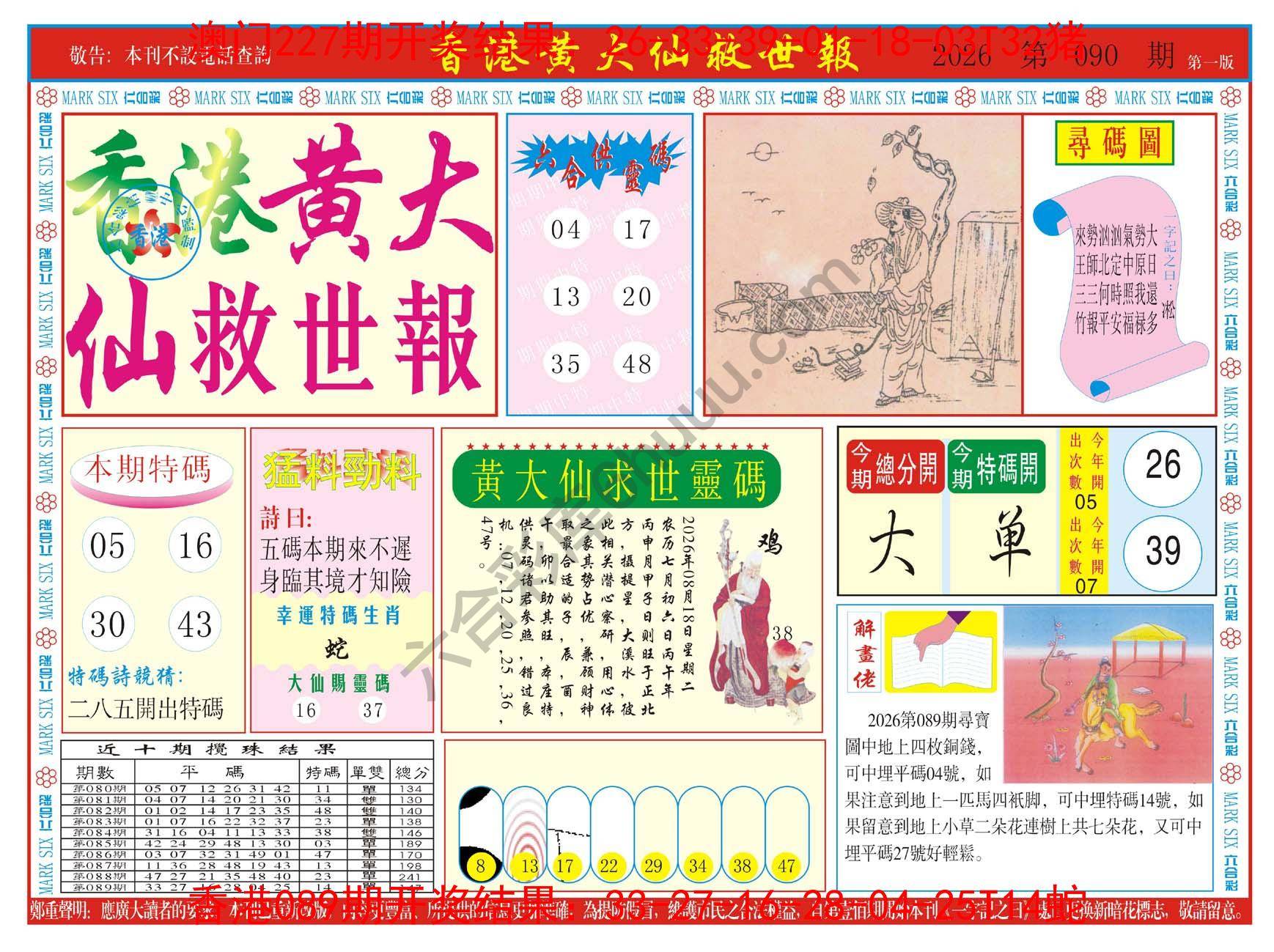 香港黄大仙救世报