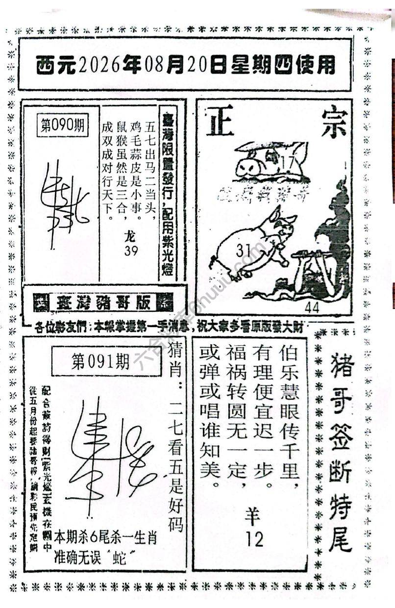 猪哥签断特尾