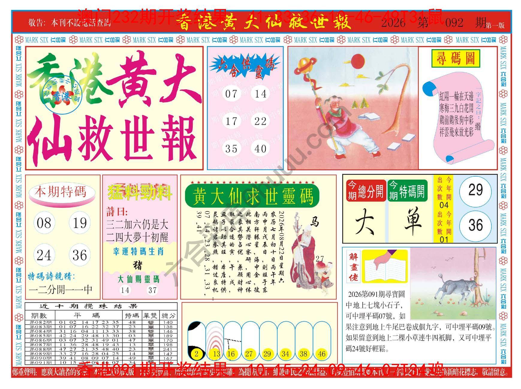 香港黄大仙救世报